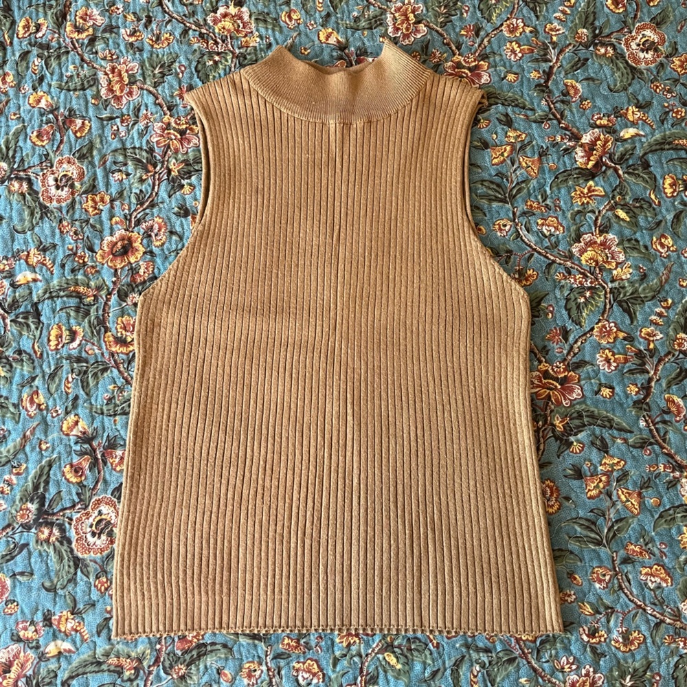 Tan Sleeveless Mock Neck Top